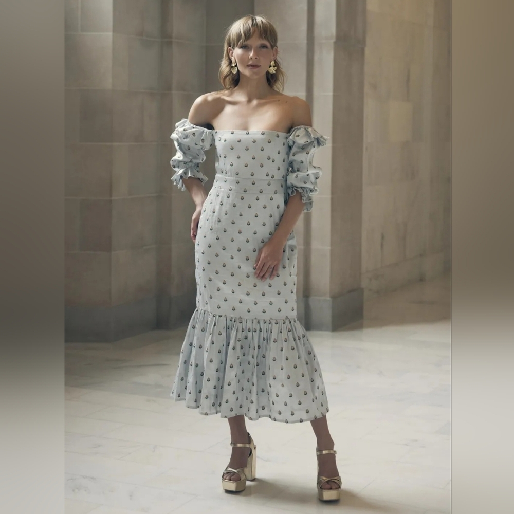 Eddy Women's Desirae Embroidered Midi Dress in Light Silver, Size S $498 NWT